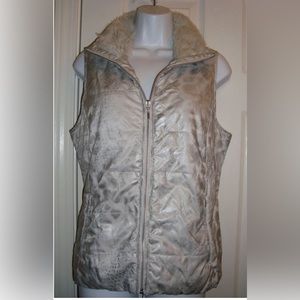Chico's Silver Snake Animal Print Puffer Vest Faux Fur Size Small (Chico…